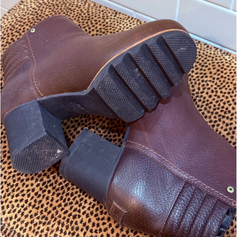 Sorel Brown Leather Block Heel Ankle Boots Women's Size 8